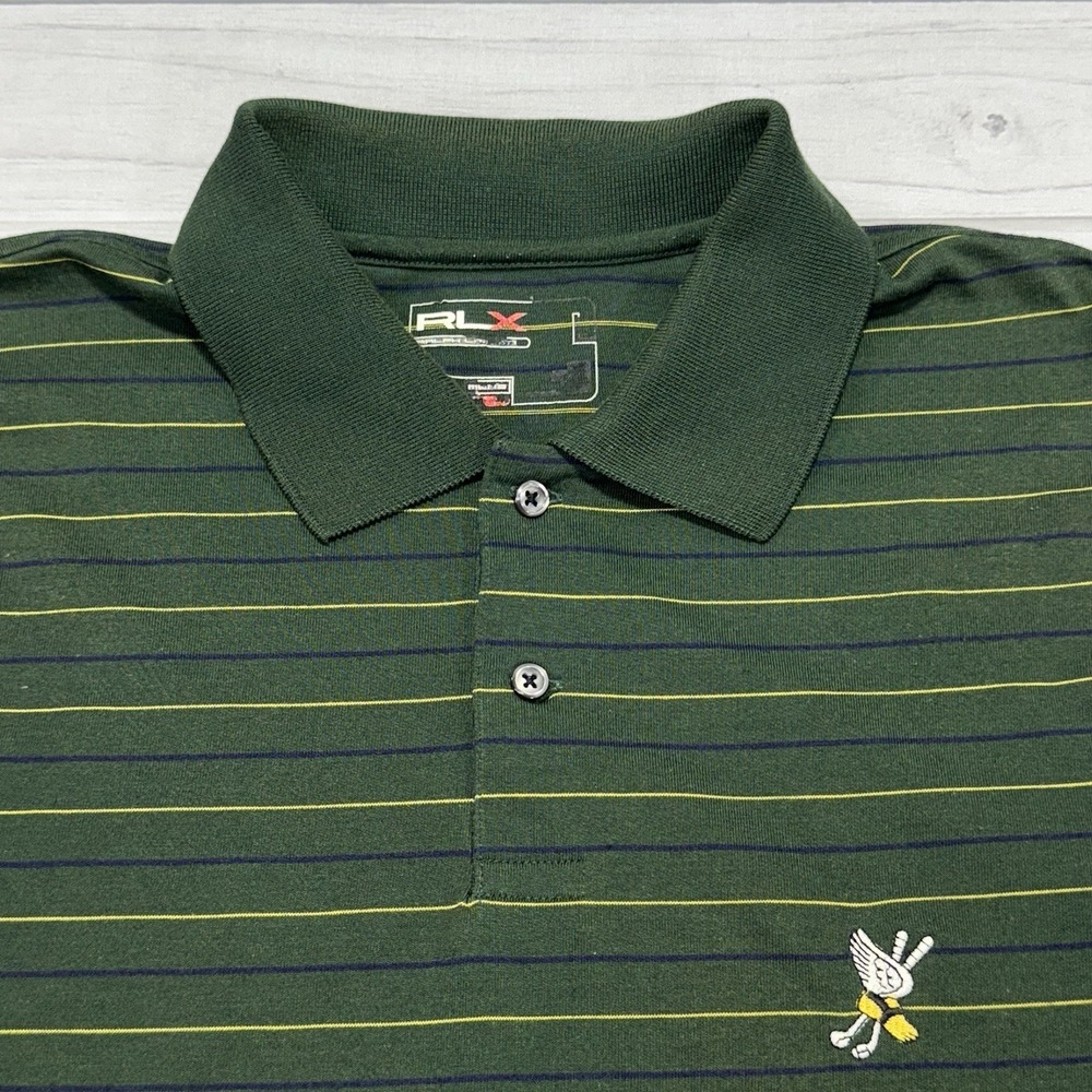 RLX Polo Shirt Mens Large Green Striped Winged Foot Golf Club Ralph Lauren